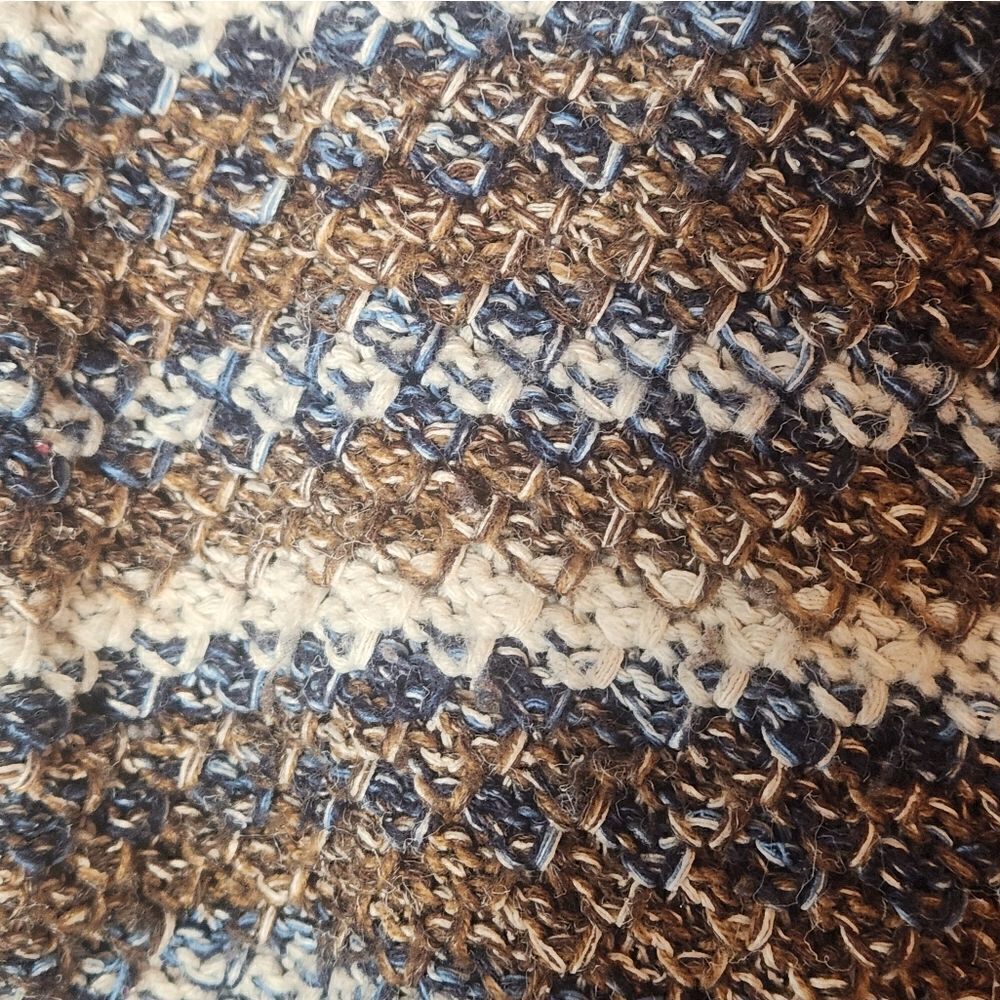 Dressbarn L Women's Brown/Blue/White Silk Cardigan w/Brown Shank Buttons - Picture 5 of 9